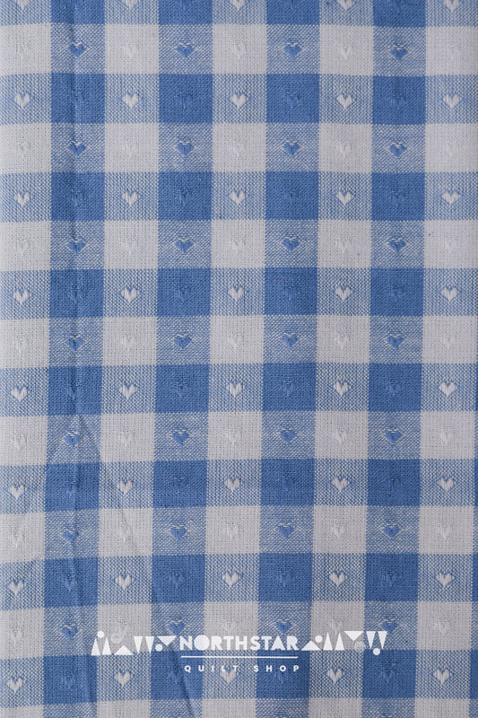 Alice Blue Gingham Hearts | Fableism Supply Co Woven Cotton Quilting Yardage 55" Wide