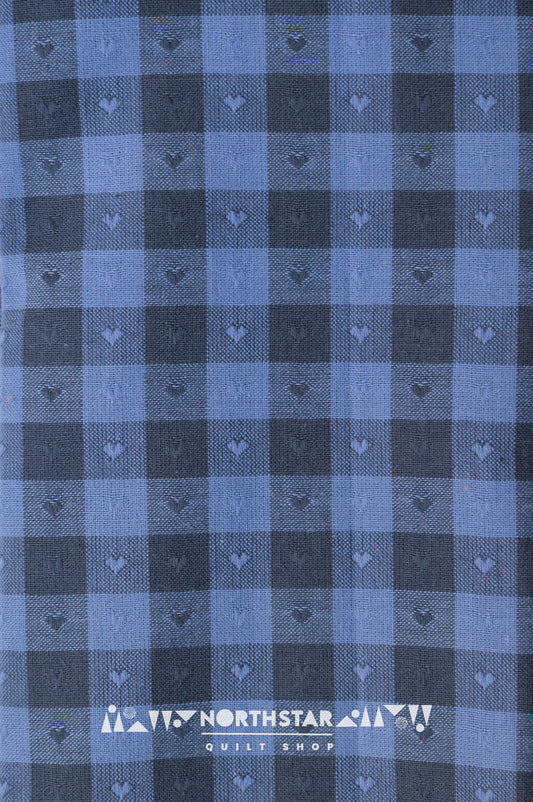 Blueberry Gingham Hearts | Fableism Supply Co Woven Cotton Quilting Yardage 55" Wide