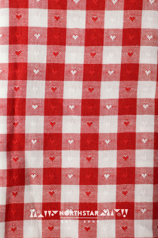 Cherry Gingham Hearts | Fableism Supply Co Woven Cotton Quilting Yardage 55" Wide